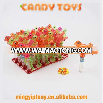 Cheap price whistle candy toy colorful plastic crystal bird toy candy