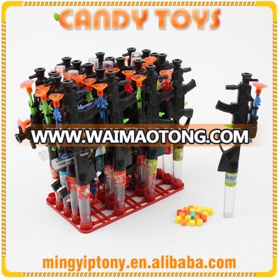 Boys favourite plastic black small machine gun toy with hard candy